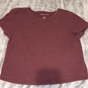 small maroon waffle crop top